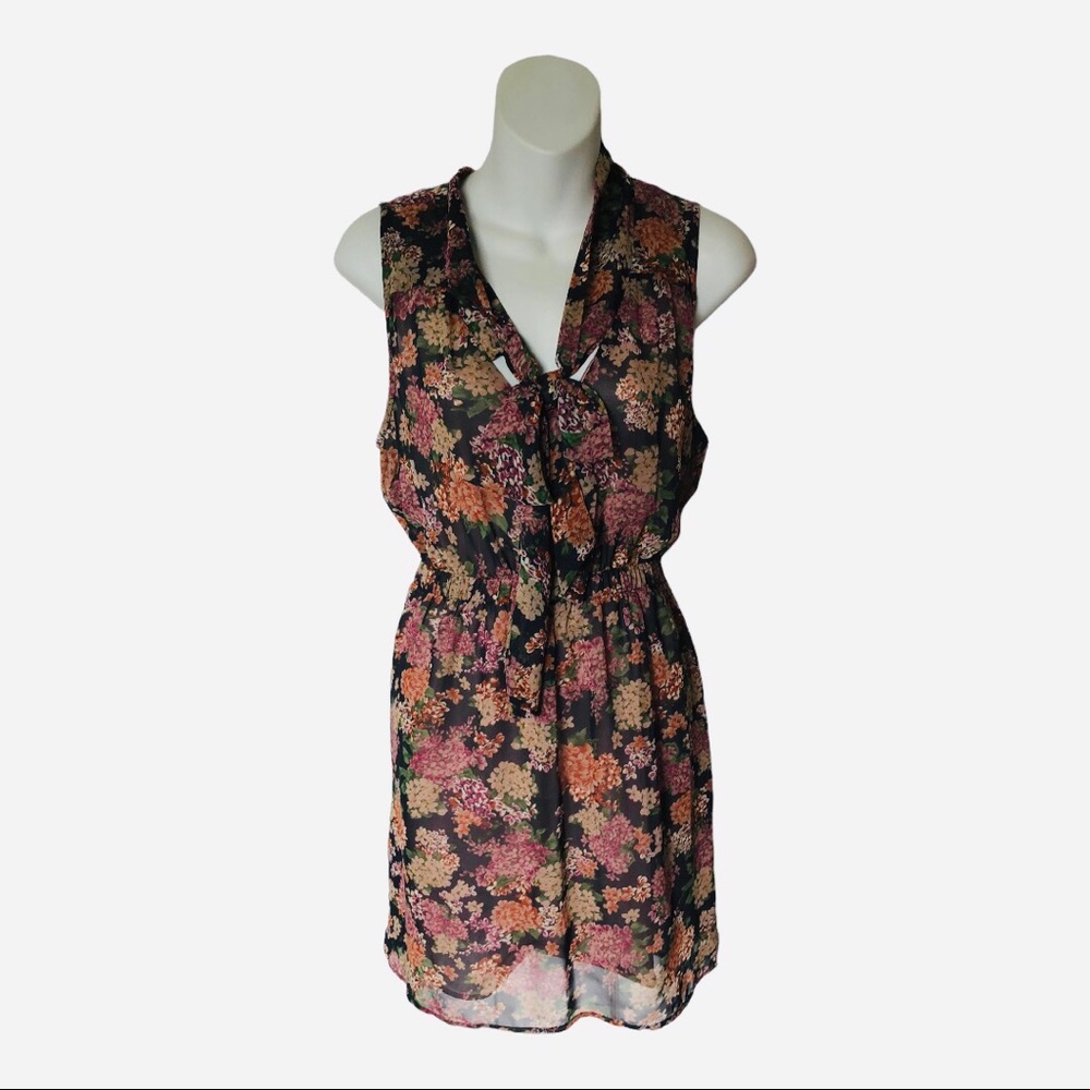 Lush by Nordstroms Sleeveless Peplum Dress Summer Purple Tan Floral Dress Large